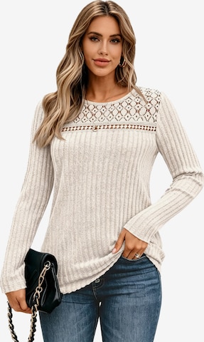 KoJooin Sweater 'Damen Langarmshirt mit Rippstruktur und Spitzeneinsätzen – Leichtes,Alltagsoberteil für Herbst' in Orange: front