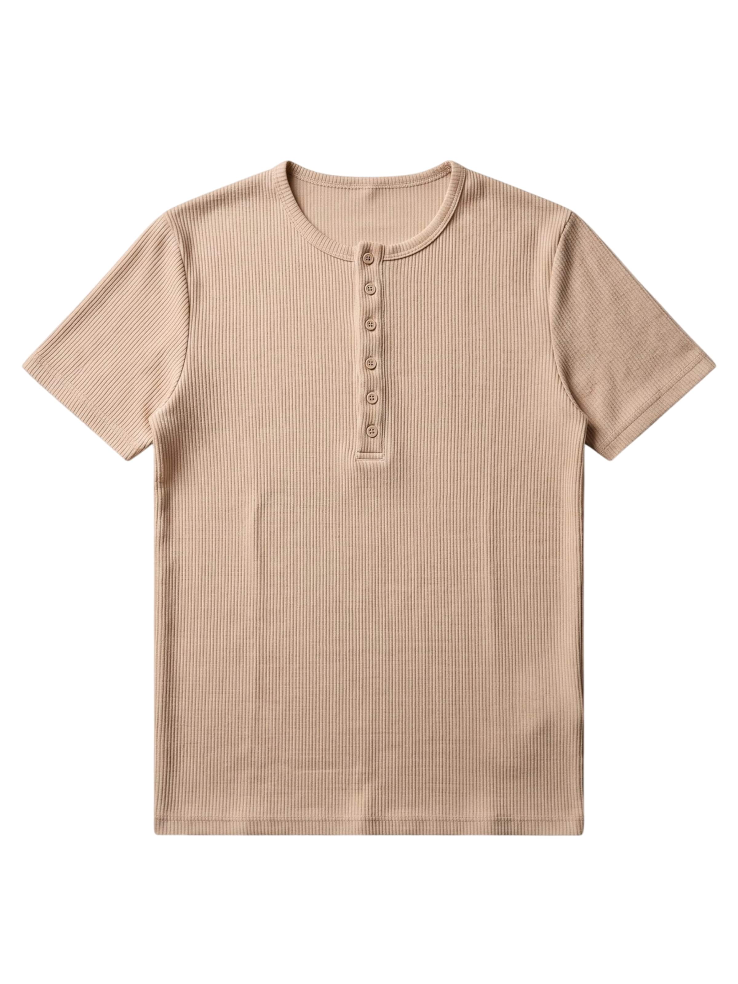 T-Shirt 'Slim Fit Button T-shirt - Cream' Kleidermafia en beige : devant