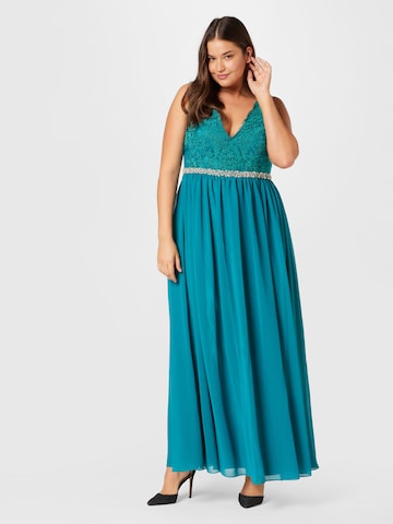My Mascara Curves Evening Dress 'LACE SHOULDER' in Blue: front