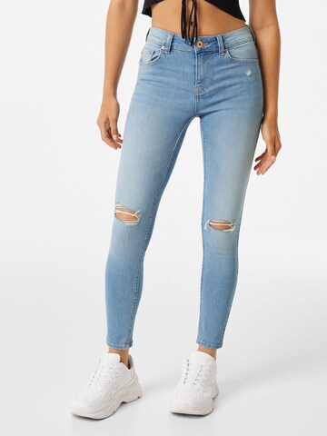 Coupe slim Jean Bershka en bleu : devant