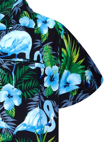 King Kameha Shirt 'Flamingo Flowers' in Blau
