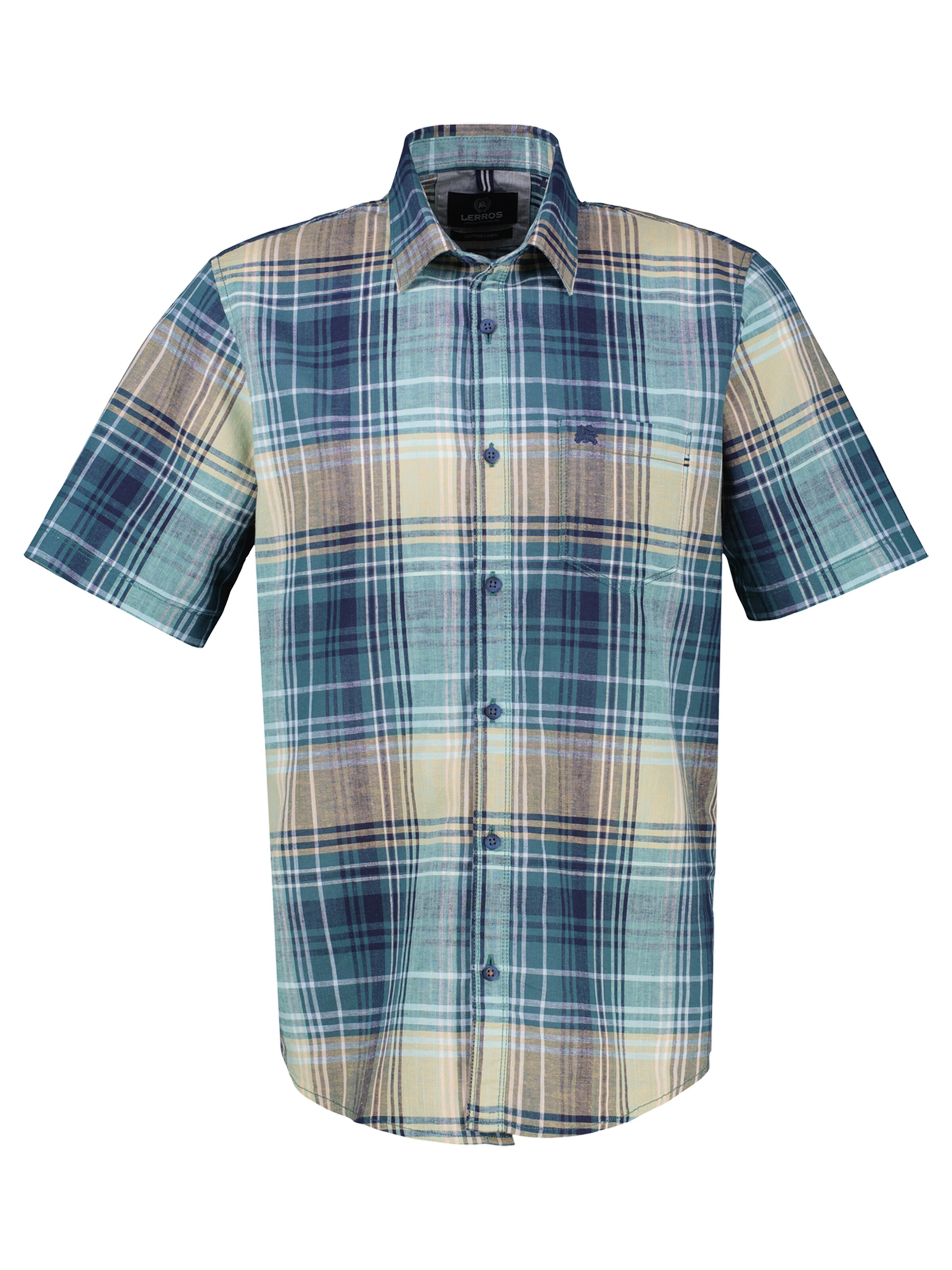 LERROS Regular Fit Kariertes Kurzarmhemd in großen Größen in Grün: Vorderseite