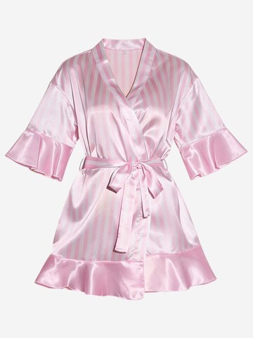 Magicshe Short Bathrobe 'V-Ausschnitt Satin Bademantel mit Bindegürtel' in Pink: front