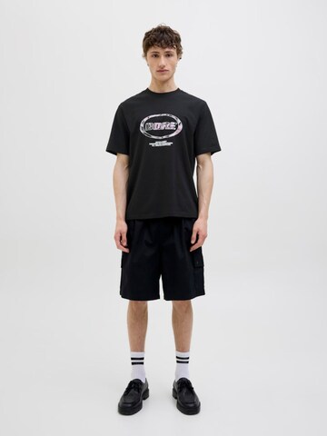 JACK & JONES Shirt 'JCOLIDO AOP FRONT PRINT TEE' in Zwart