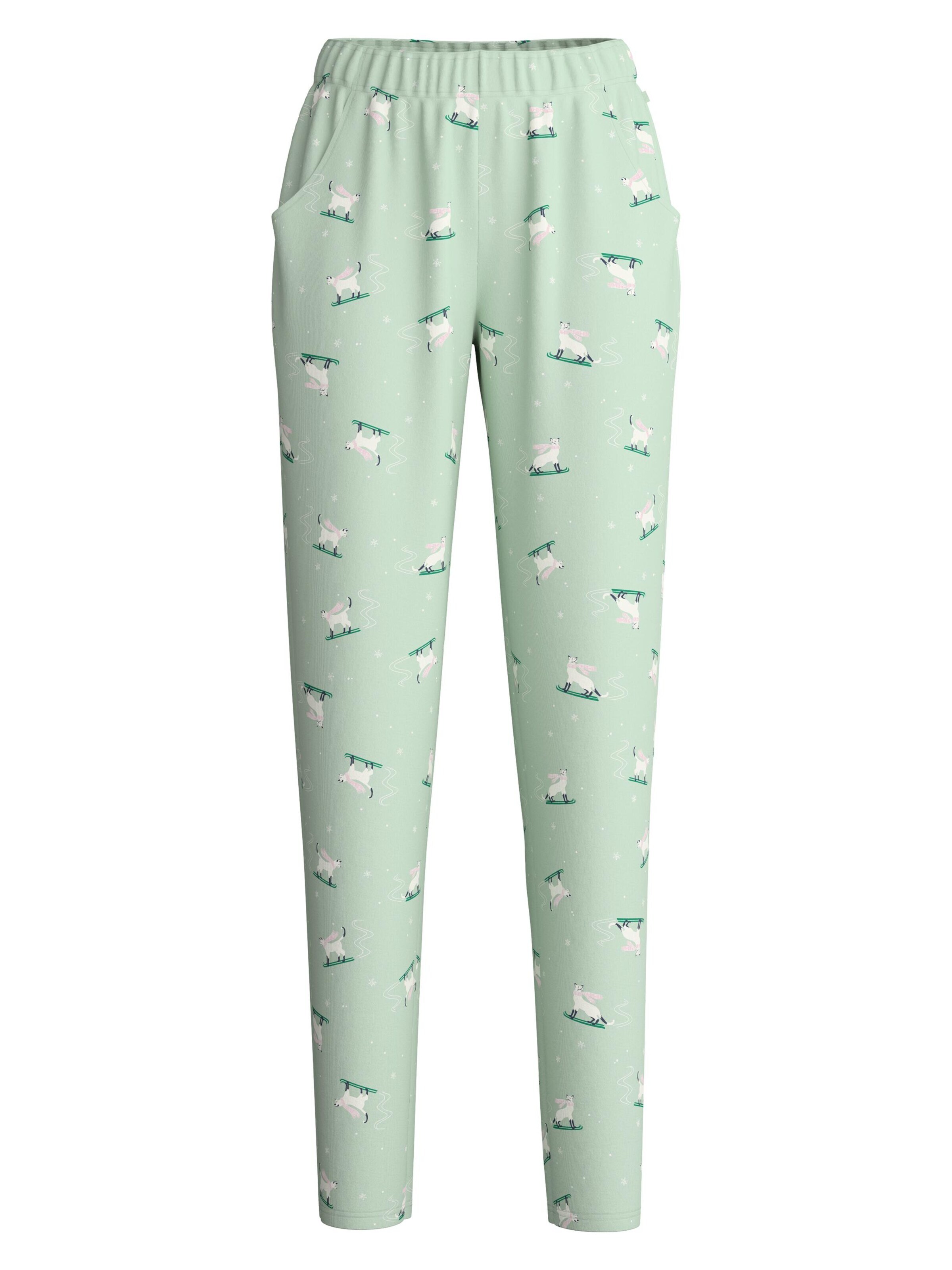 CALIDA Pyjamahose 'Favourites Cats' in Grün: Vorderseite