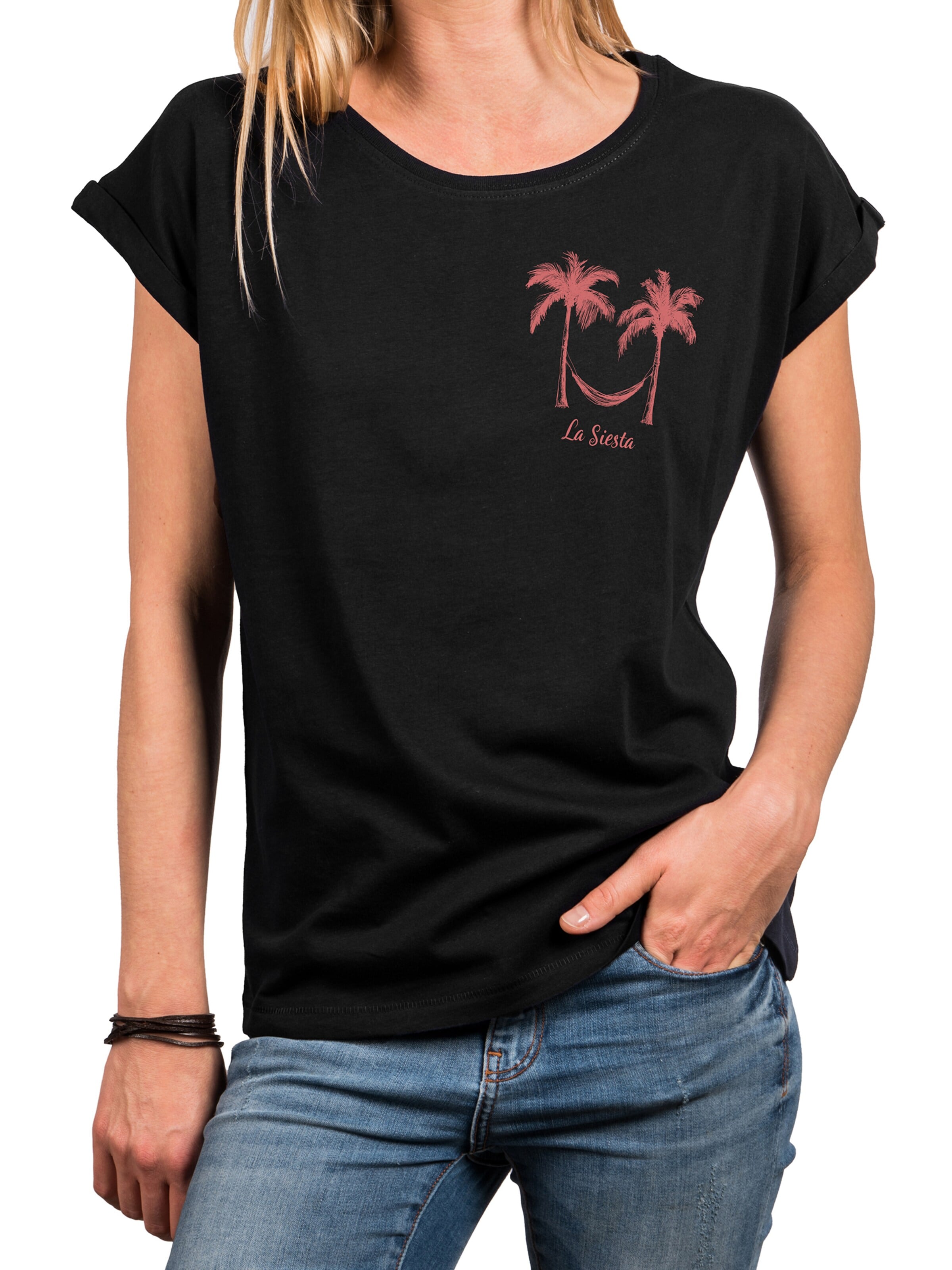 MAKAYA Shirt 'Palmen Hängematte' in Black