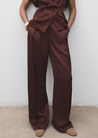 MANGO Wide leg Pleated Pants 'Flor' in Brown: front