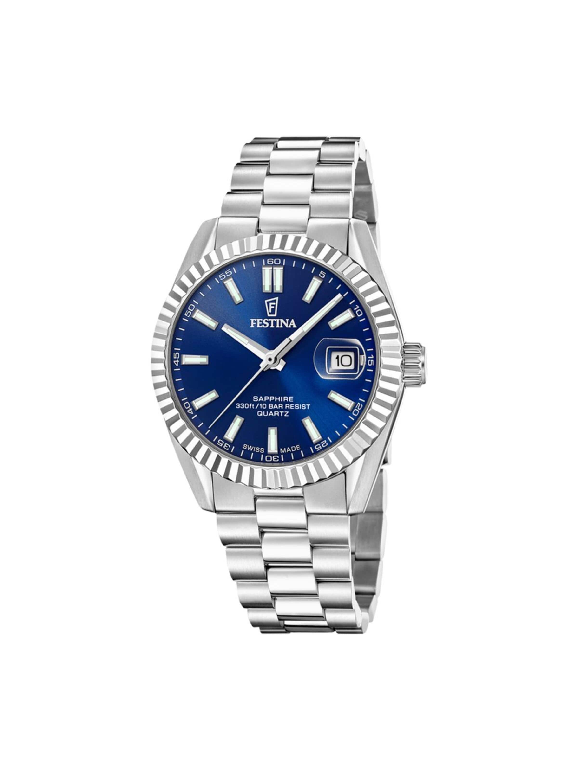 FESTINA Analoog horloge 'Date watch Classic Steel Swiss Made' in Blauw: voorkant