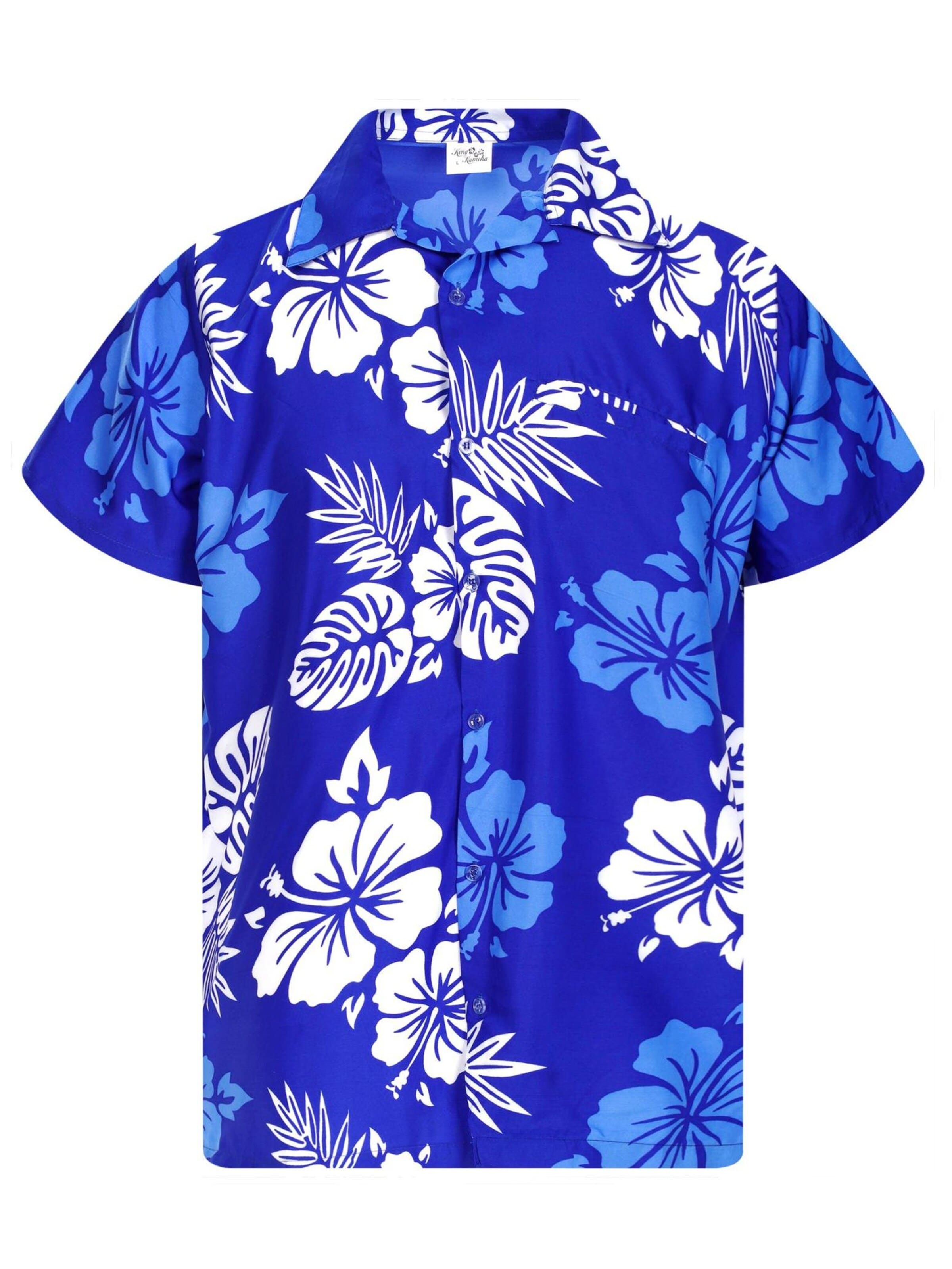 King Kameha Shirt 'Mono Hibiscus' in Blauw: voorkant