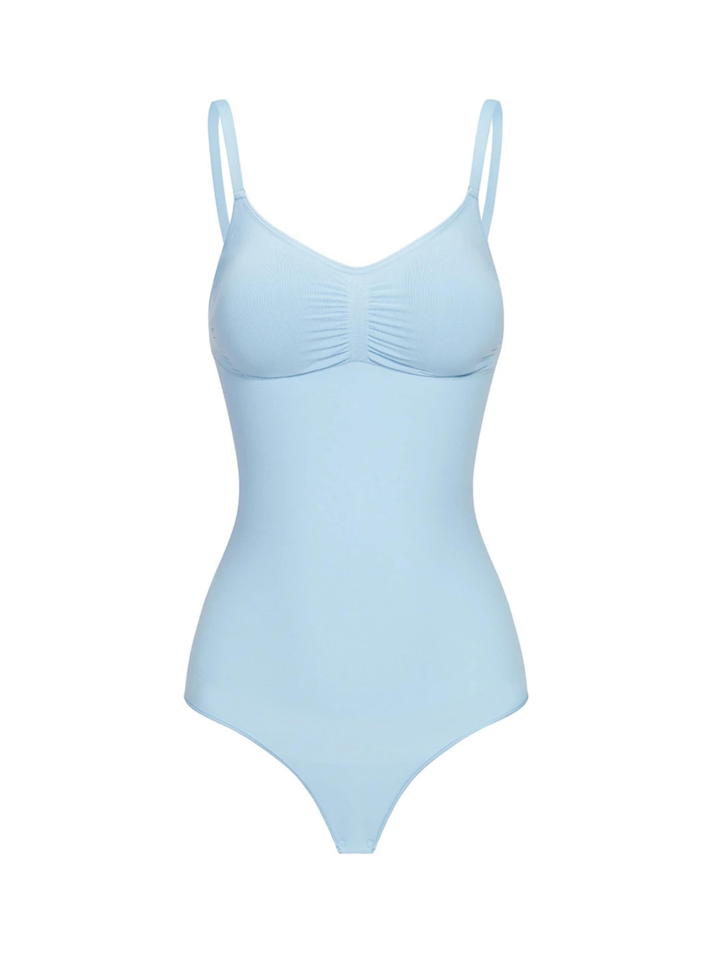 cfab (formerly creamy fabrics) Shaping Bodysuit 'Bodysuit Sculpting Shapewear with Built-In Wireless Bra and String' in Blue: front