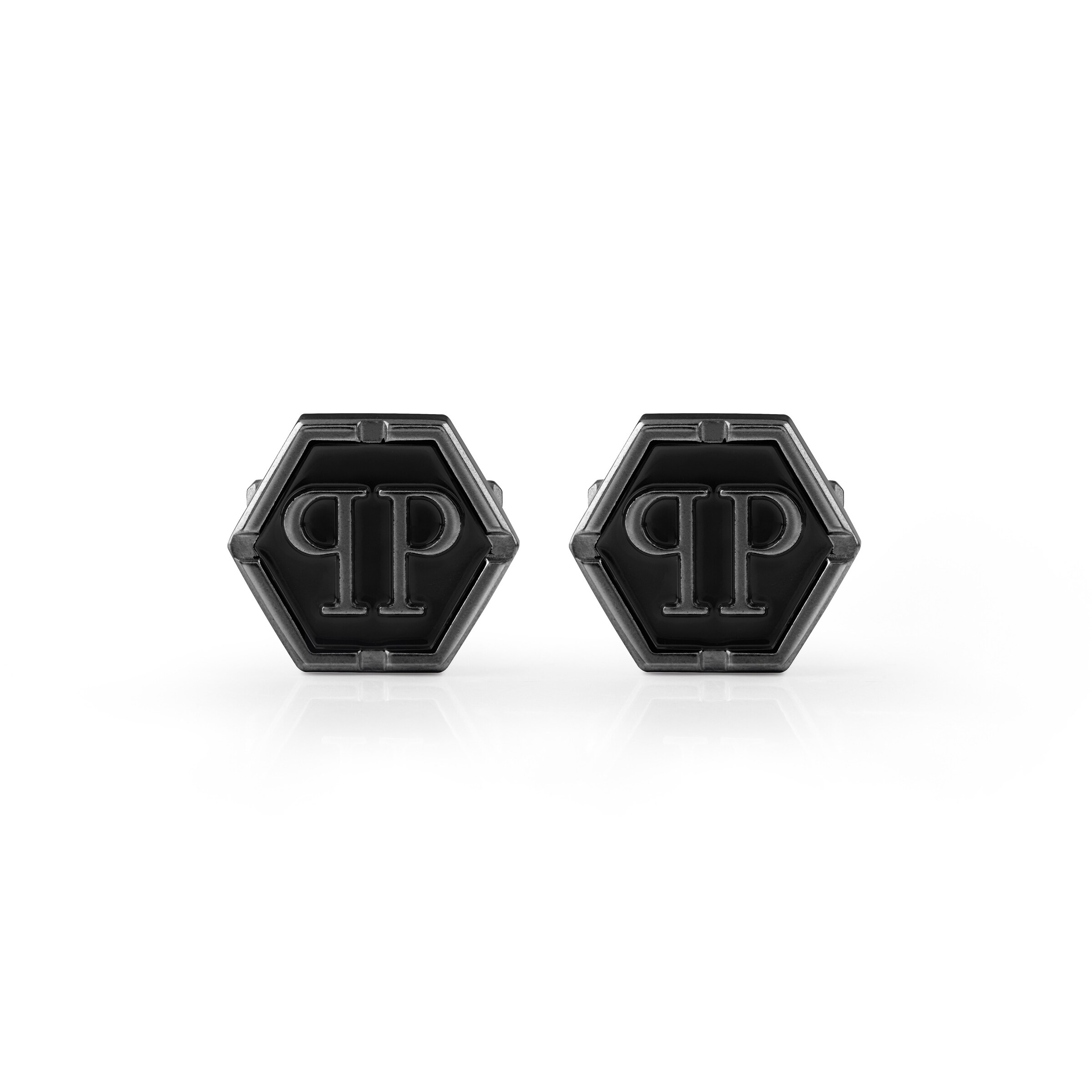 Gemelli da polso 'Hexagon' di Philipp Plein Jewellery in grigio: frontale