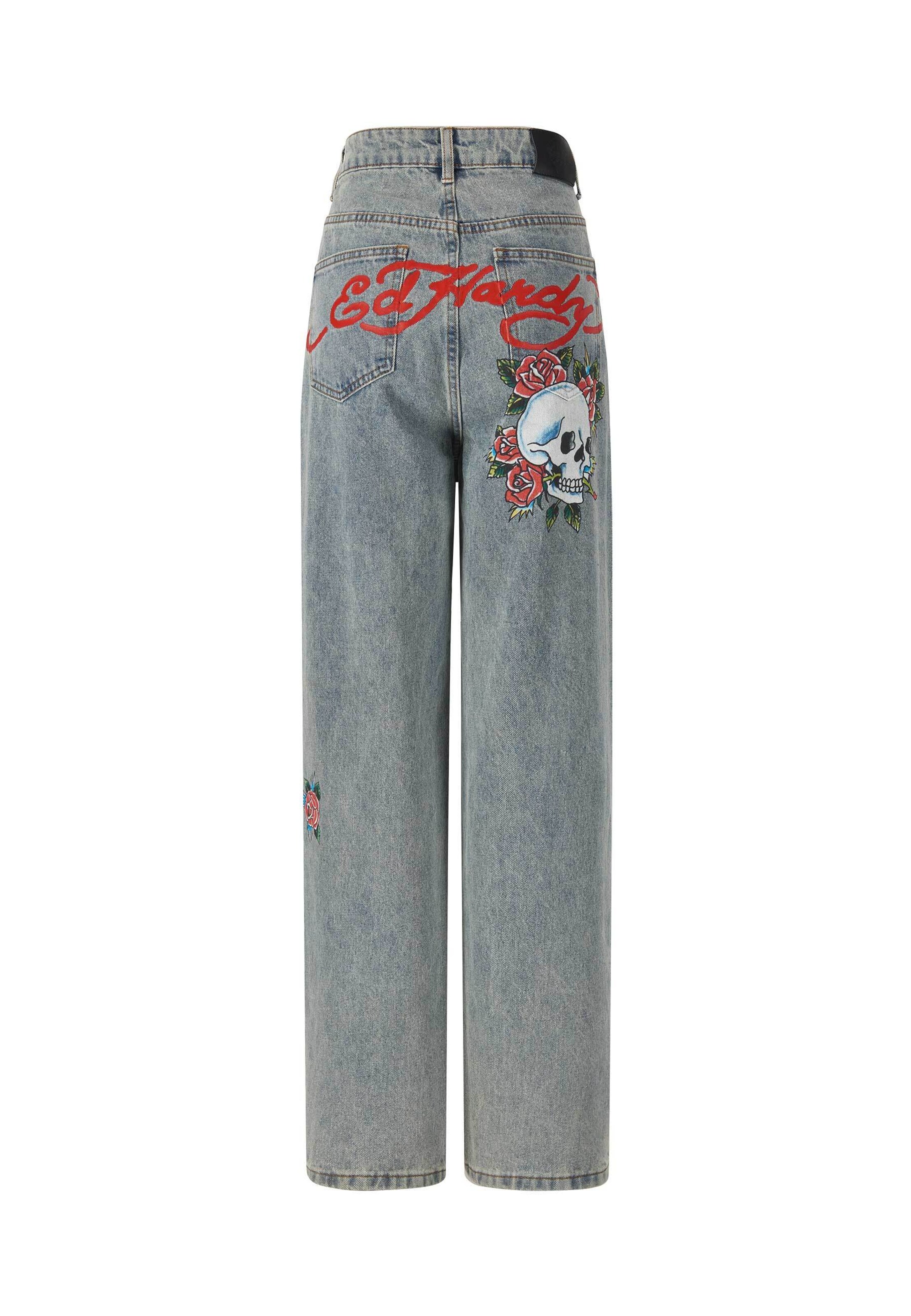 Loosefit Jean 'Blooming Death' Ed Hardy en bleu