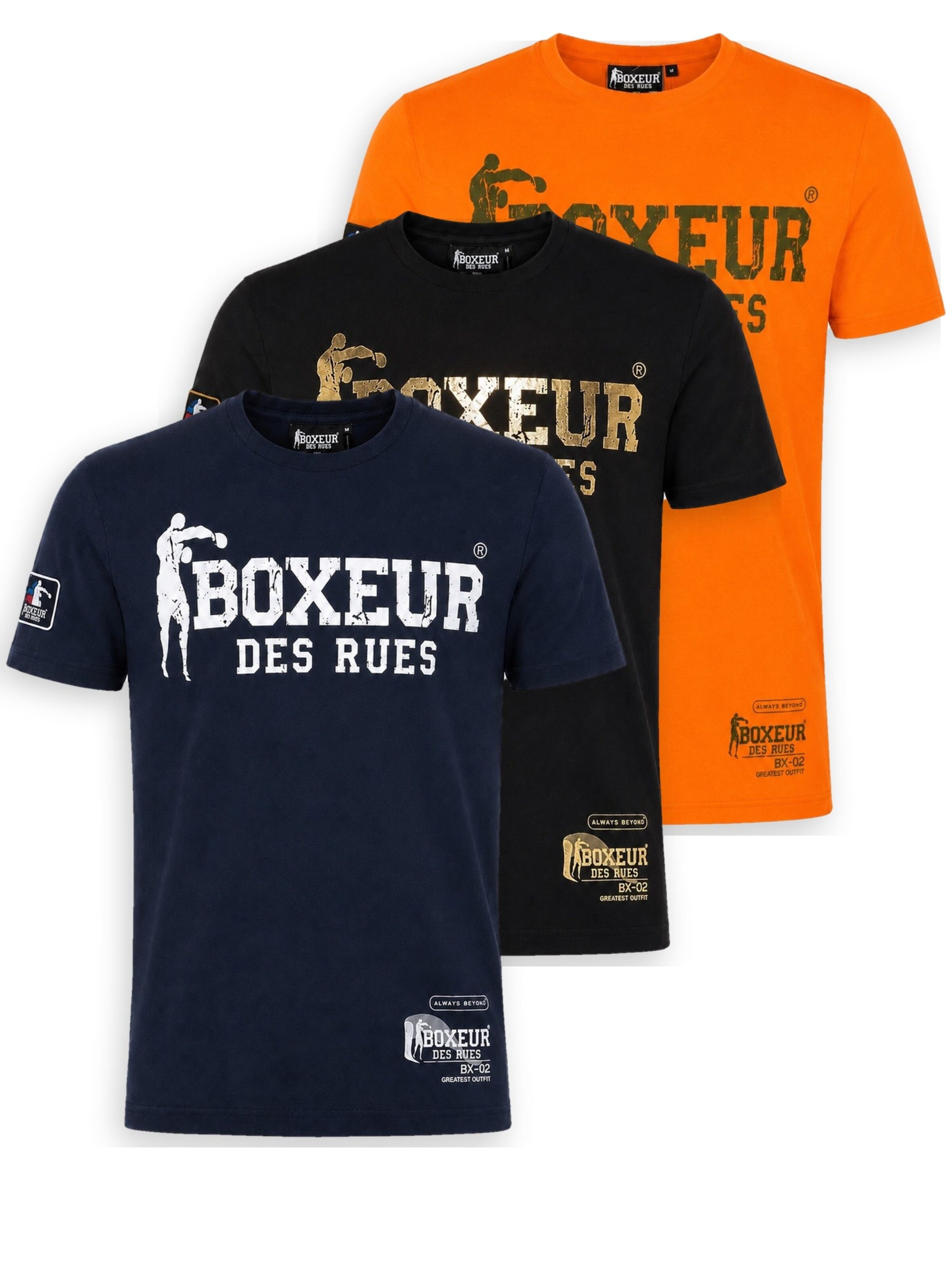 Boxeur des Rues - Camiseta 'Herren T-Shirt 3er-Pack Boxeur des Rues Slim Fit: Marineblau, Weißes Logo + Schwarz, Goldenes Logo + Intensives Orange' en Mezcla de colores: frente
