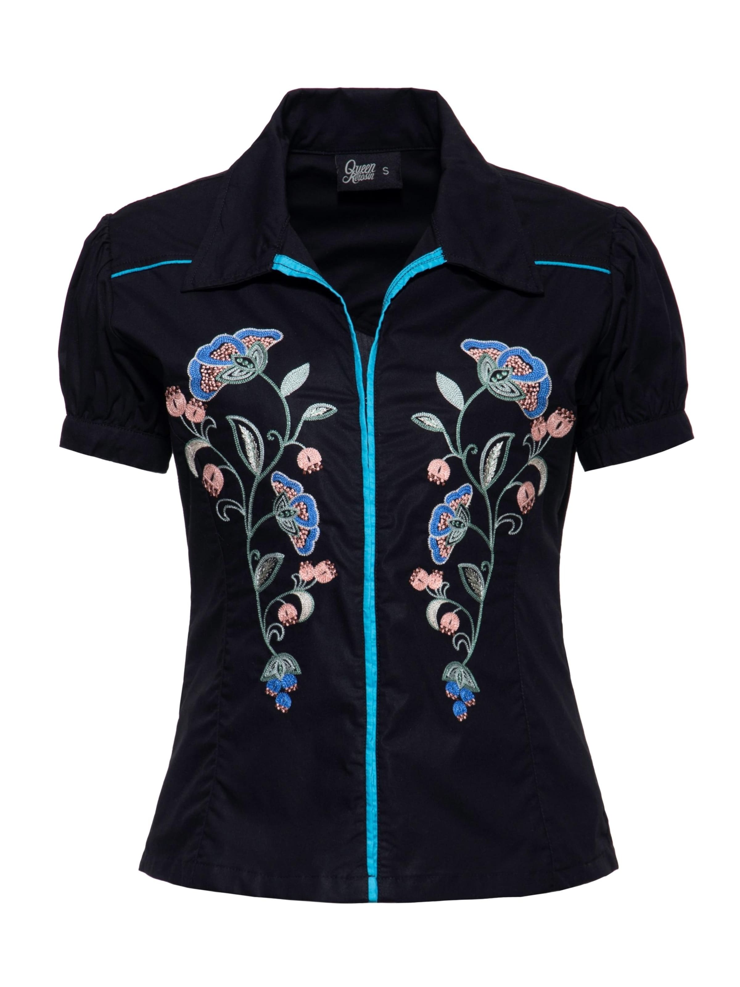 Queen Kerosin Bluse‌‌ in Schwarz: Vorderseite