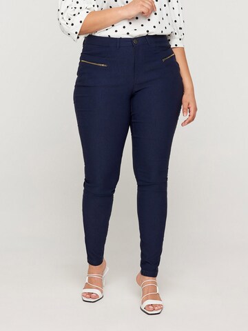 Zizzi Skinny Broek 'JEVA' in Blauw: voorkant