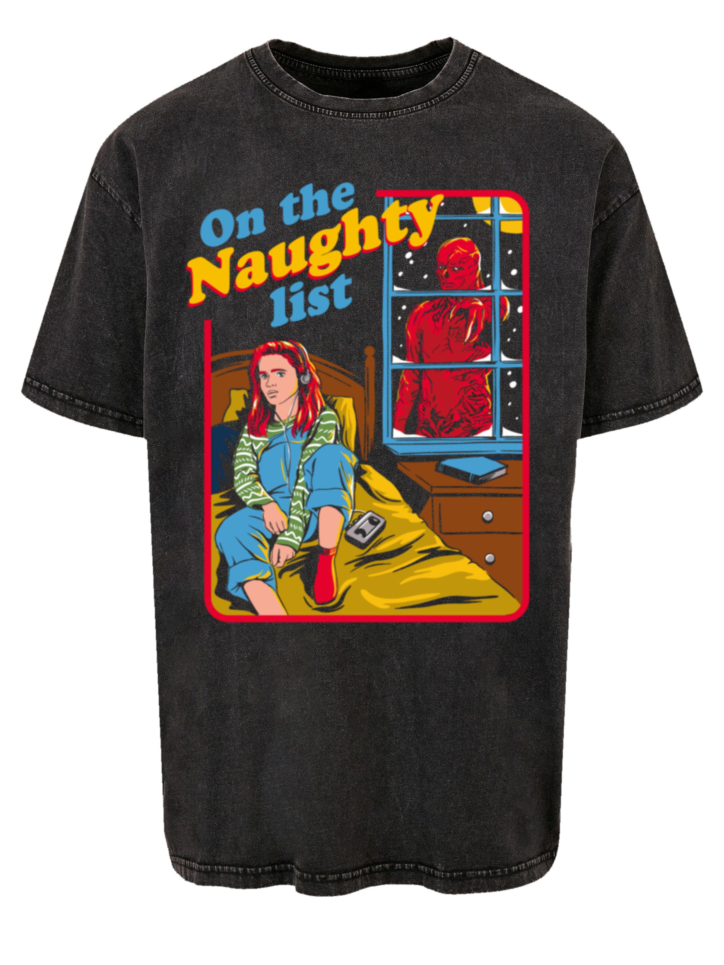F4NT4STIC T-Shirt 'Stranger Things Naughty List Netflix TV Series' in Schwarz: Vorderseite