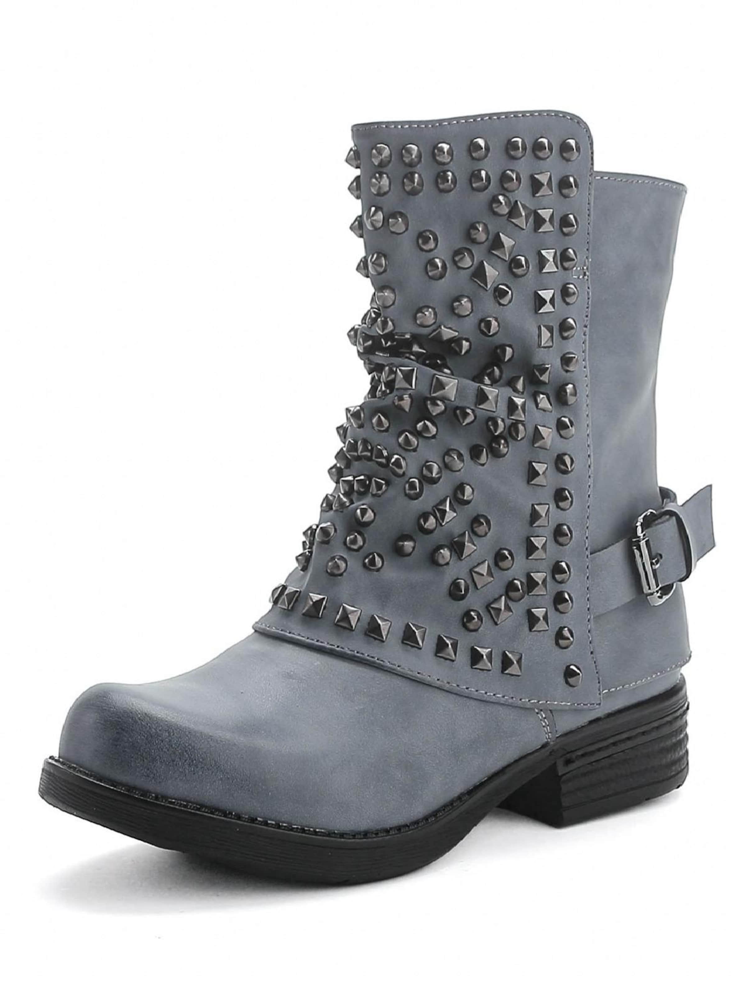Pogolino Boots 'Damen Biker Boots Nieten Stiefeletten ST03' in Blau: Vorderseite