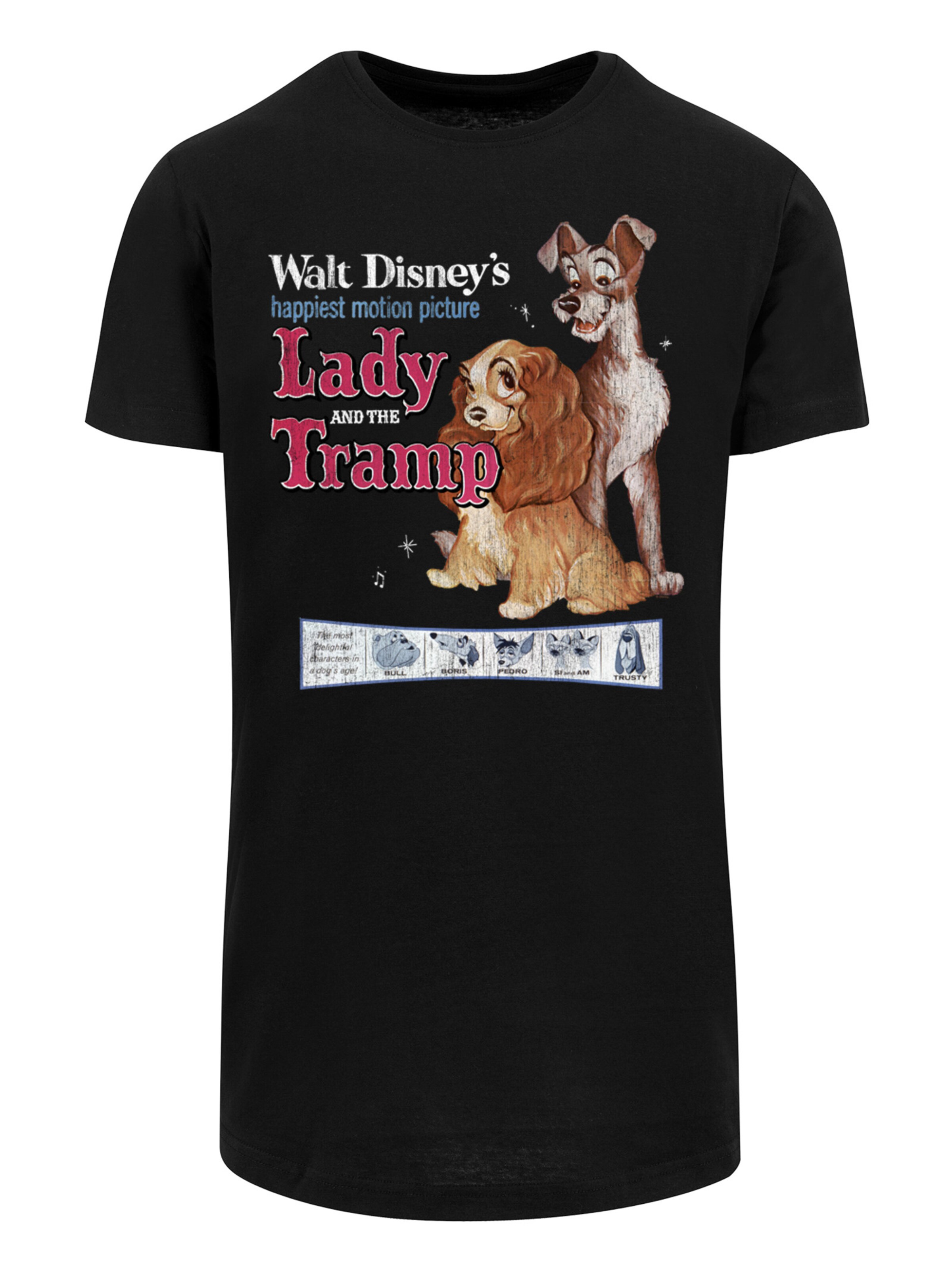 F4NT4STIC Shirt 'Disney Lady And The Tramp' in Zwart: voorkant