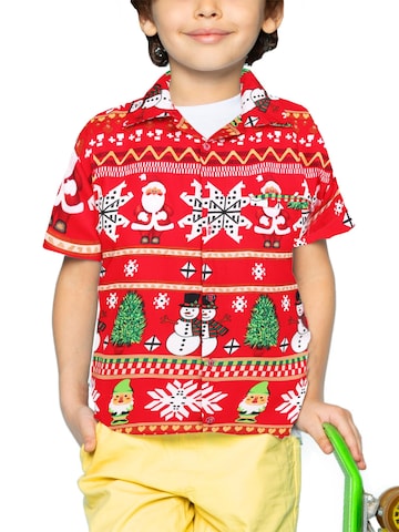 King Kameha Regular fit Button Up Shirt 'Christmas Rows' in Red: front
