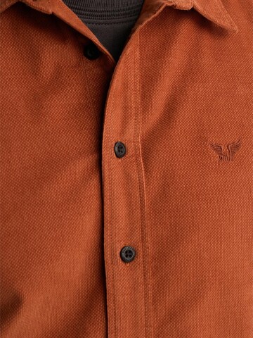 PME Legend Regular fit Overhemd 'Corduroy shirt with chest embroidery' in Bruin