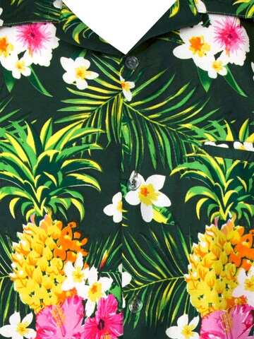 King Kameha Regular fit Button Up Shirt 'Pineapple Flowers' in Green
