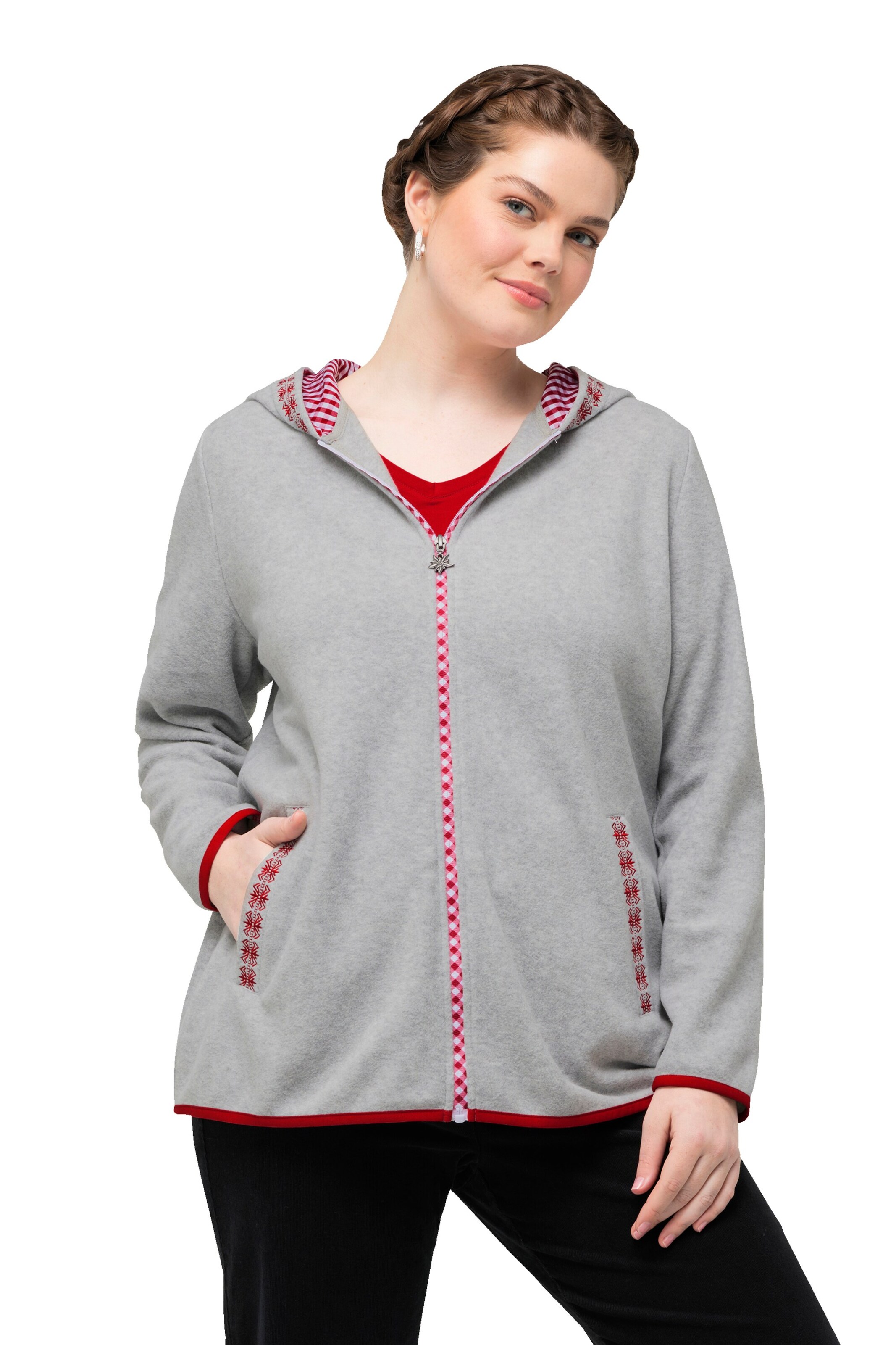 Ulla Popken Fleece Jacket in Grey: front