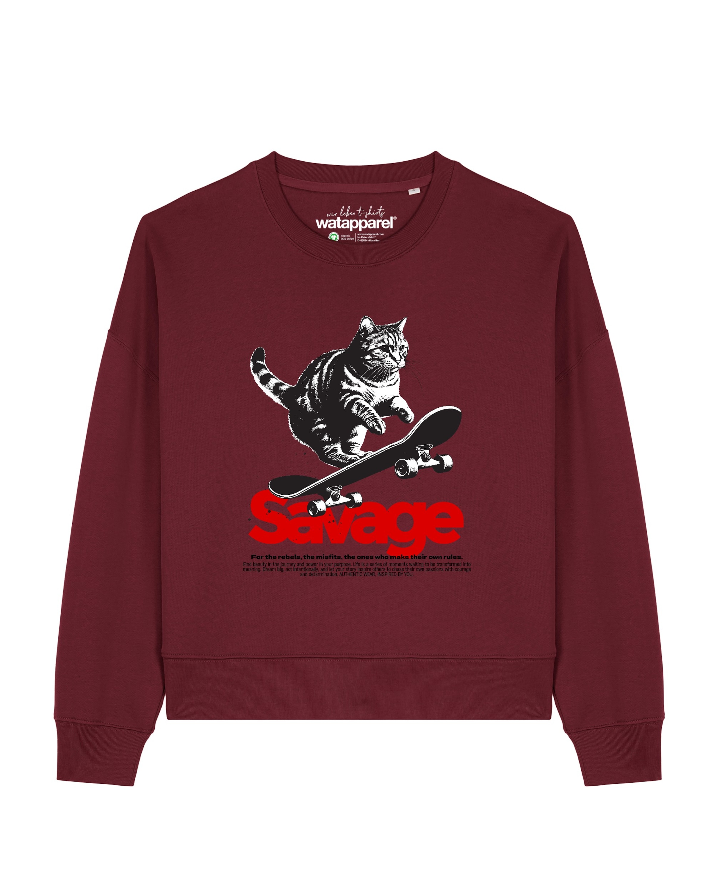 Watapparel Sweatshirt 'Savage Cat' in Red: front