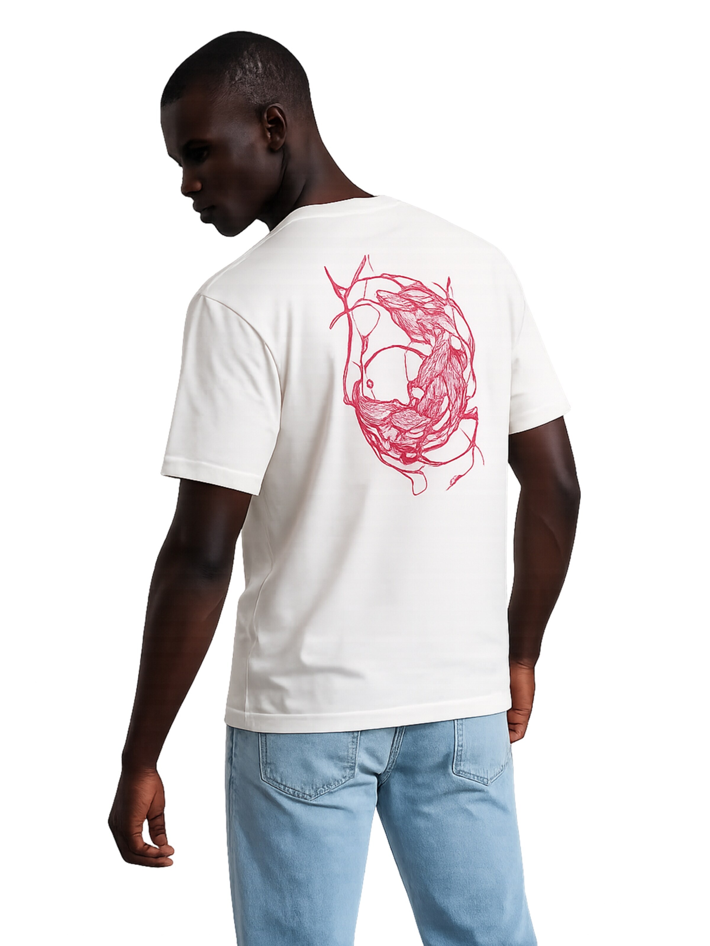Perfect&Basic - Camiseta 'Koi Back Flock' en beige