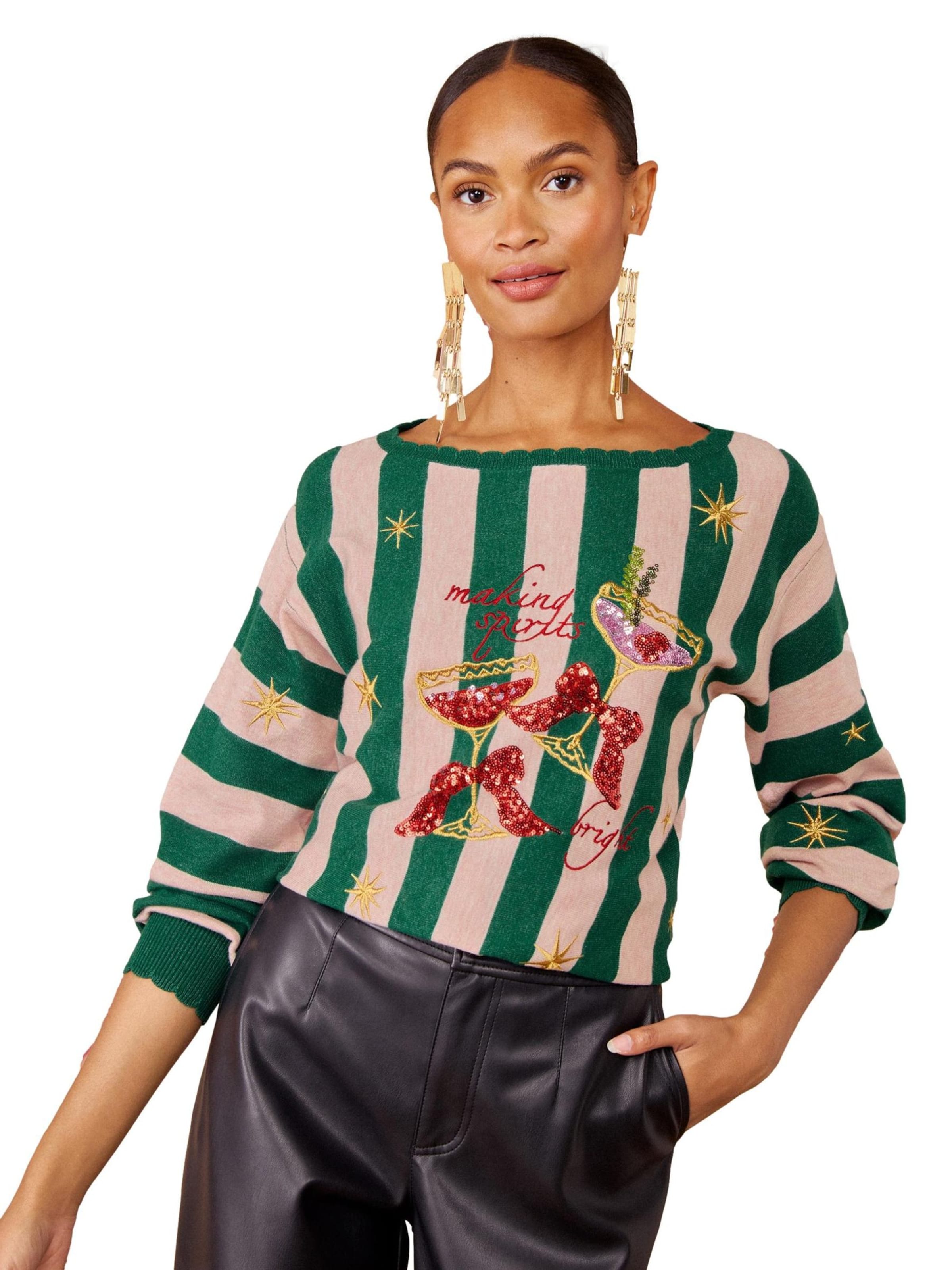 Pullover 'Making Sprits' di love & roses in verde: frontale