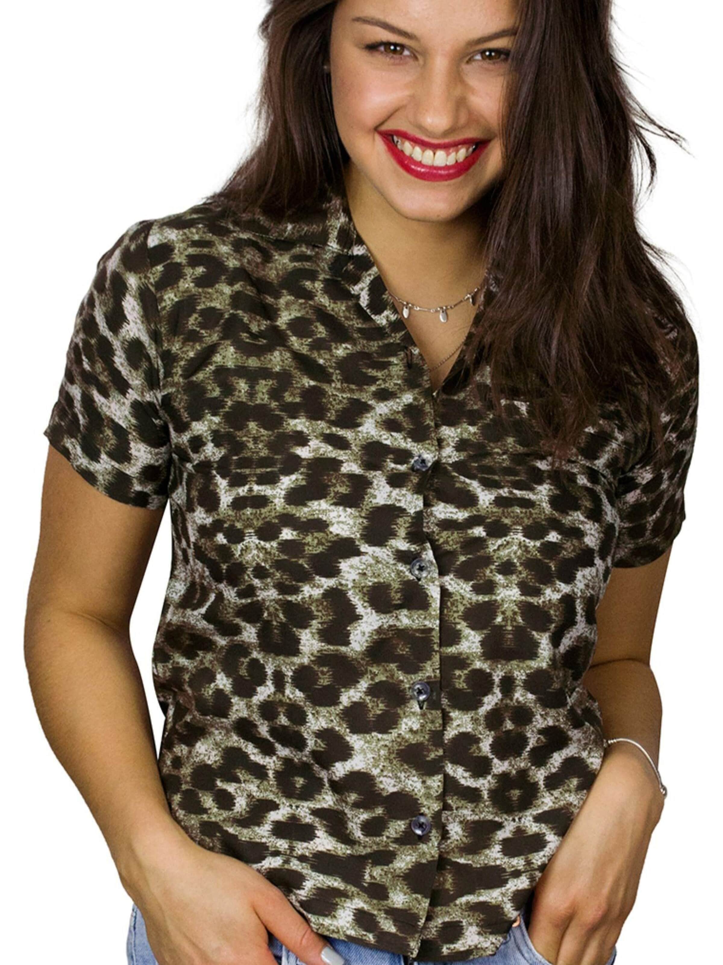 King Kameha Blouse 'Leopard' in Brown: front