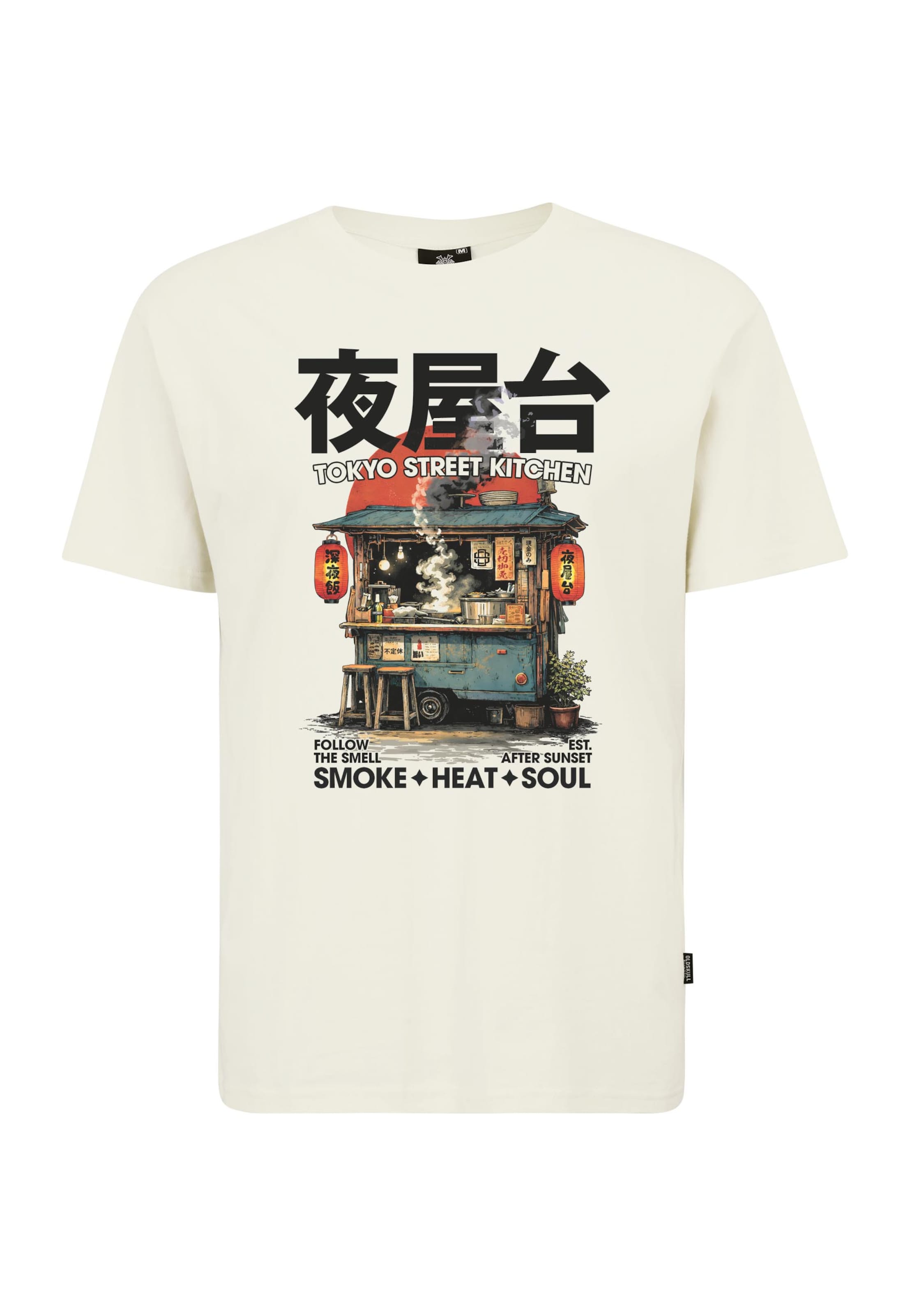 Oldskull Shirt 'Asian Tokyo Street Food Graphic' in White: front