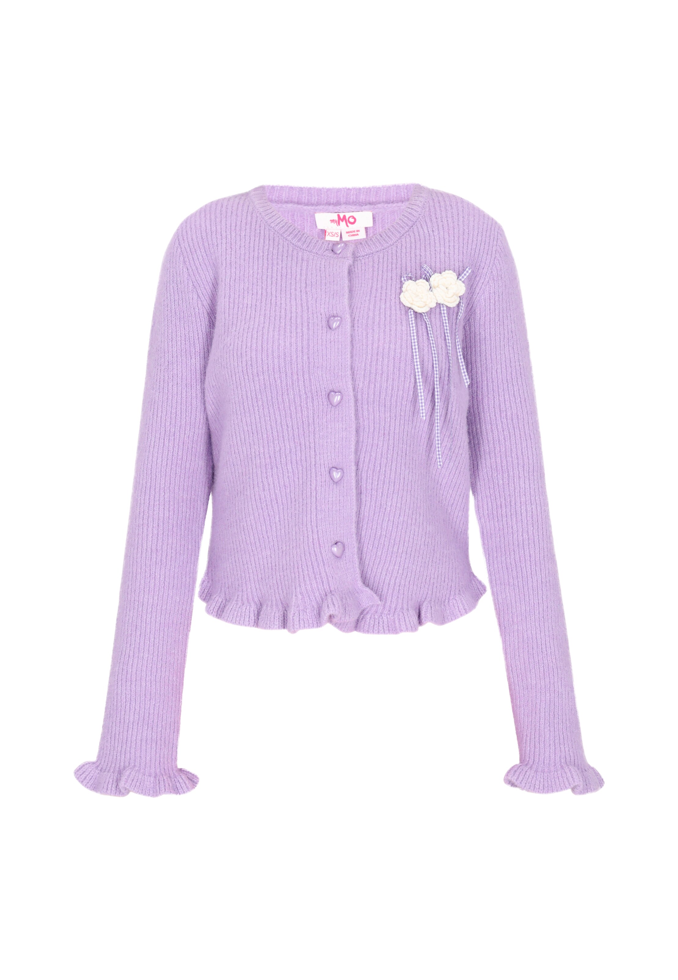 Geacă tricotată de la MYMO pe mov: față