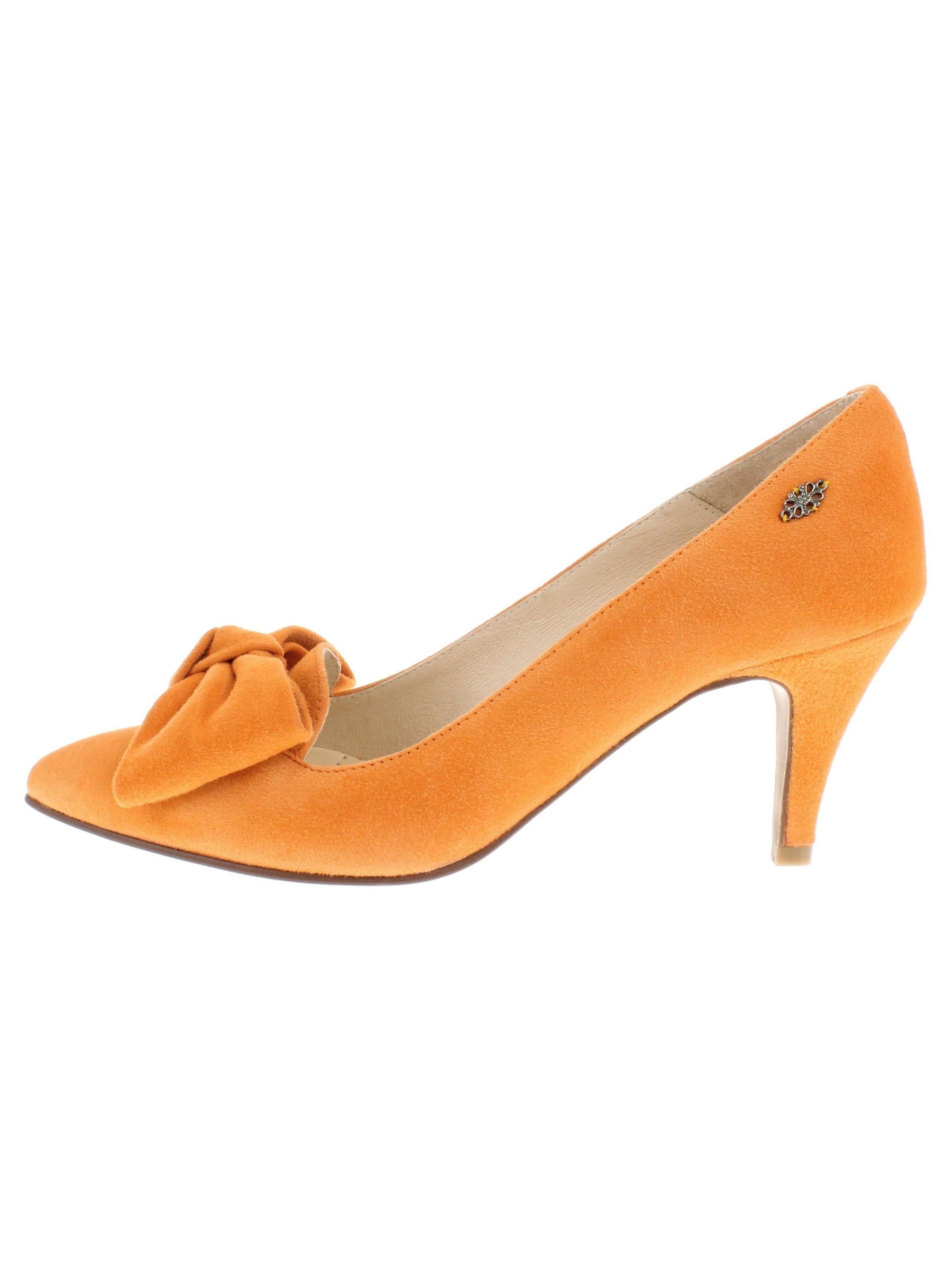 XAVER LUIS Schuhmanufaktur Pumps 'MARA - Spitze Pumps mit großer Schleife' in Orange: front