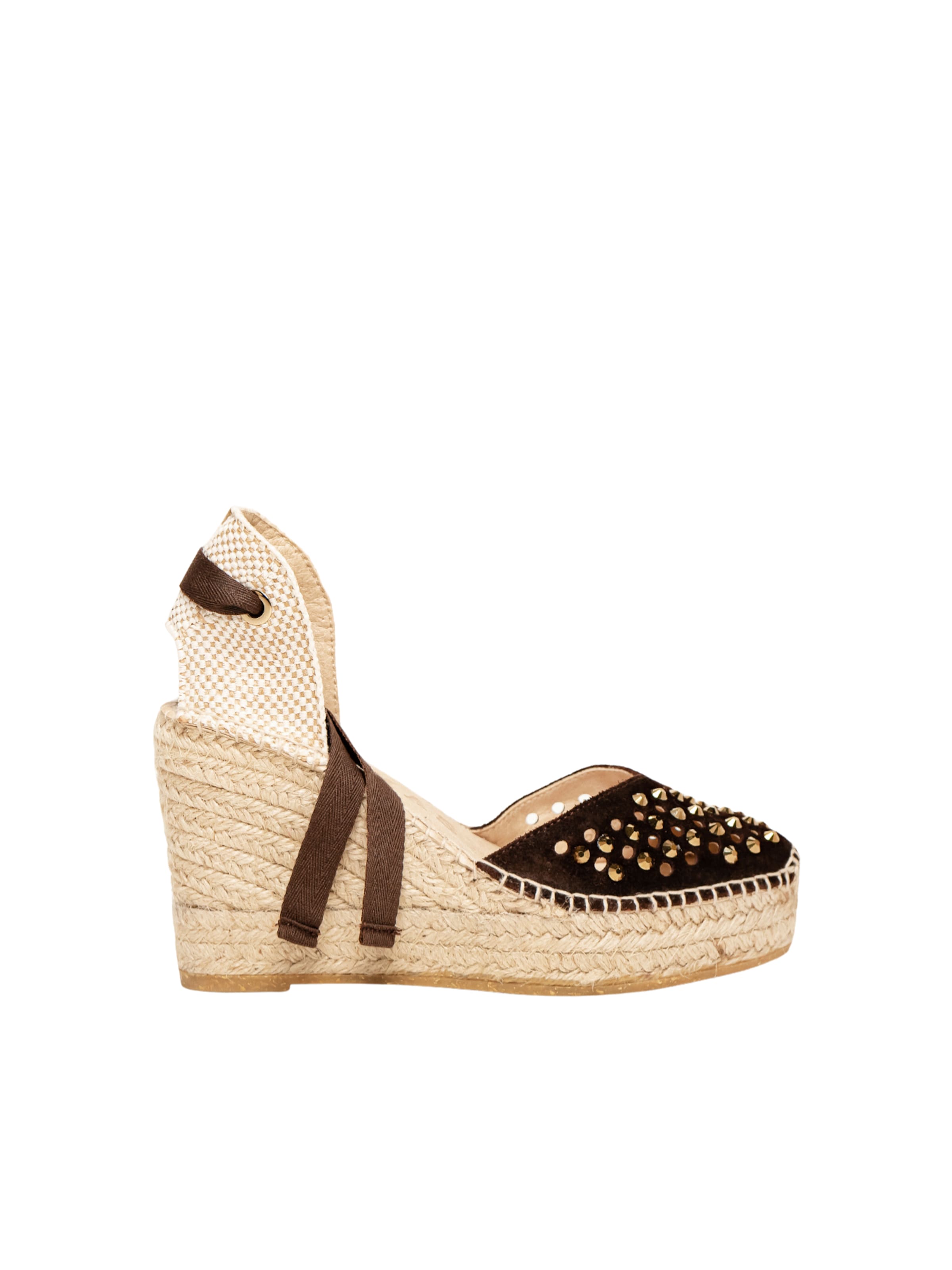 Alhamas - Sapatos abertos atrás 'Alpargata Cuña 10 cm' em castanho: frente