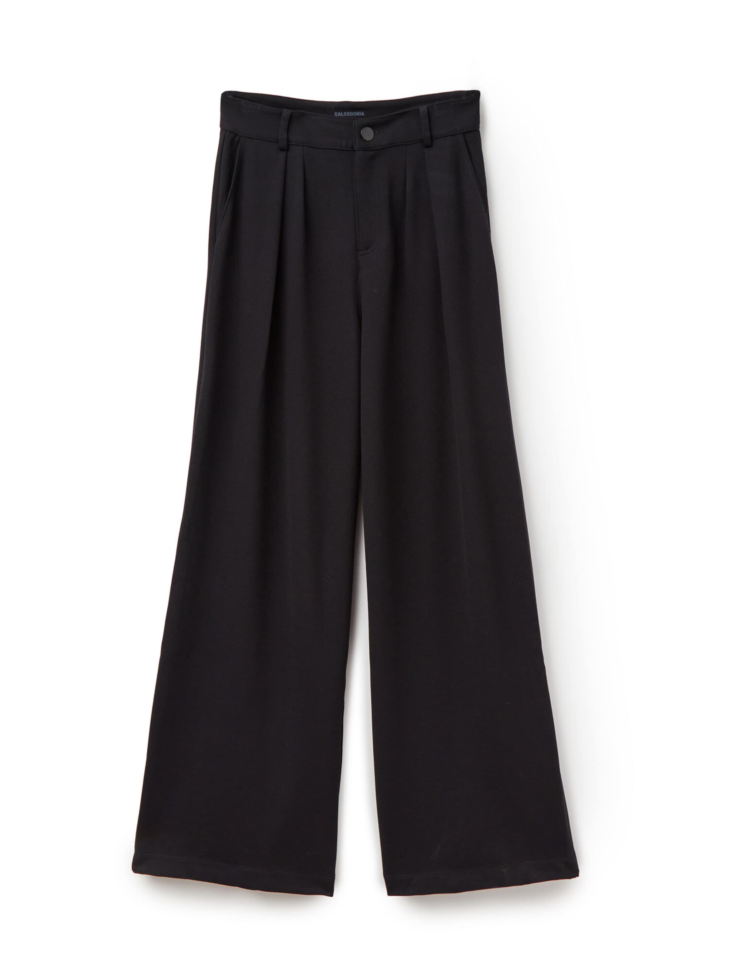 CALZEDONIA Wide Leg Bundfaltenhose in Schwarz: Vorderseite