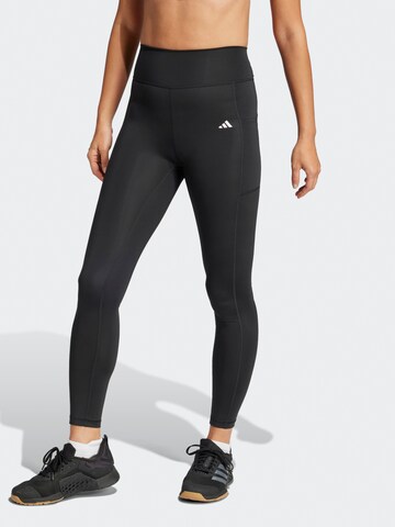 ADIDAS PERFORMANCE Skinny Workout Pants 'Optime Stash' in Black: front