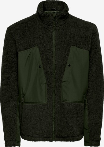 Only & Sons Fleece Jacket in Green: front