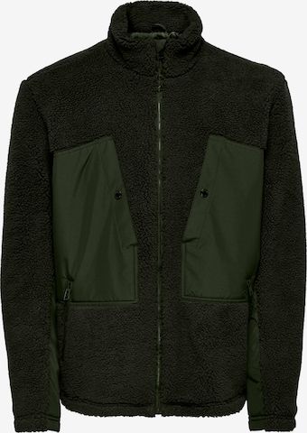 Only & Sons Fleece jas in Groen: voorkant