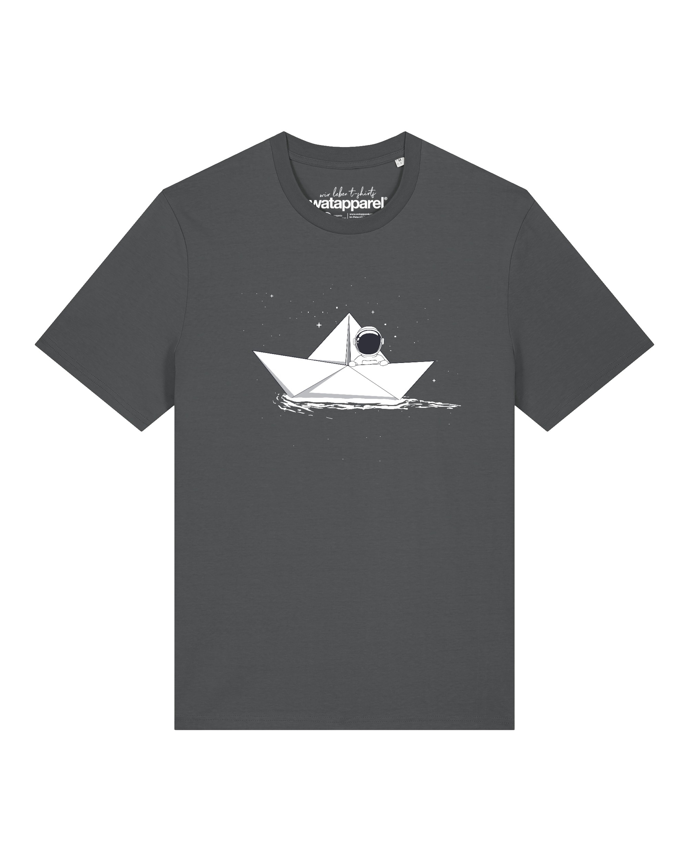 T-Shirt 'Astronaut In Paper Boat' Watapparel en gris : devant