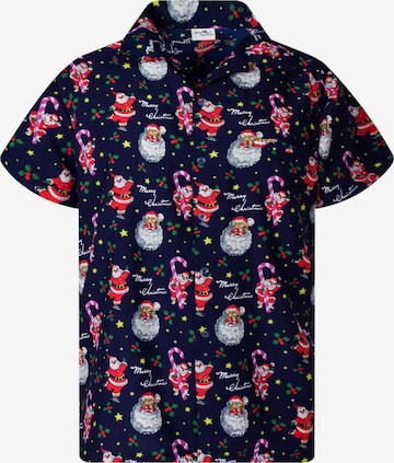 Camicia 'Christmas Candycane' di King Kameha in blu: frontale