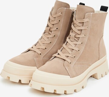 CESARE GASPARI Lace-Up Ankle Boots in Beige