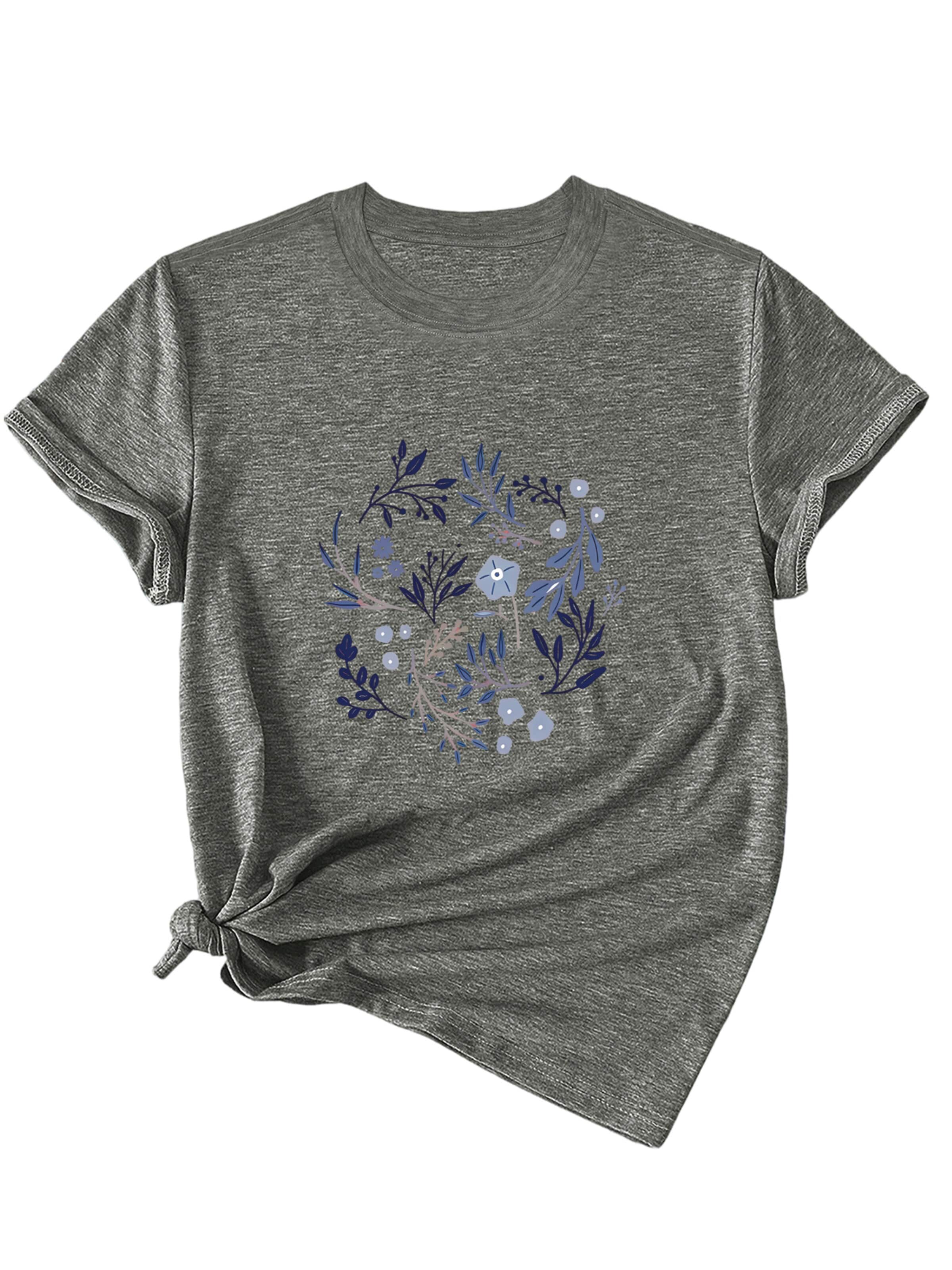 GORHEY Shirt 'Women's Summer Short-Sleeve Shirt with Maple leaves Print Tees' in Grey: front