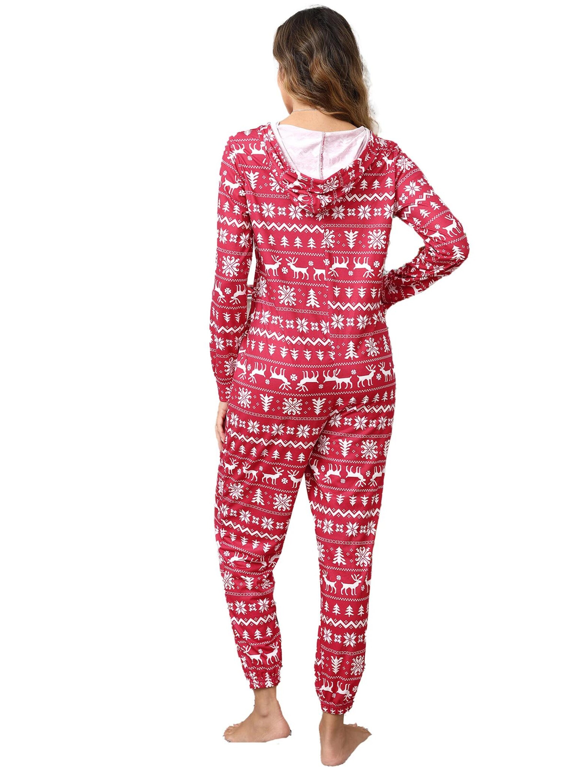 KoJooin Kombinezon 'Damen Overall mit Print, Kapuze, Kordelzug, langen Ärmeln und Taschen Bequemer Freizeit Jumpsuit' w kolorze czerwony