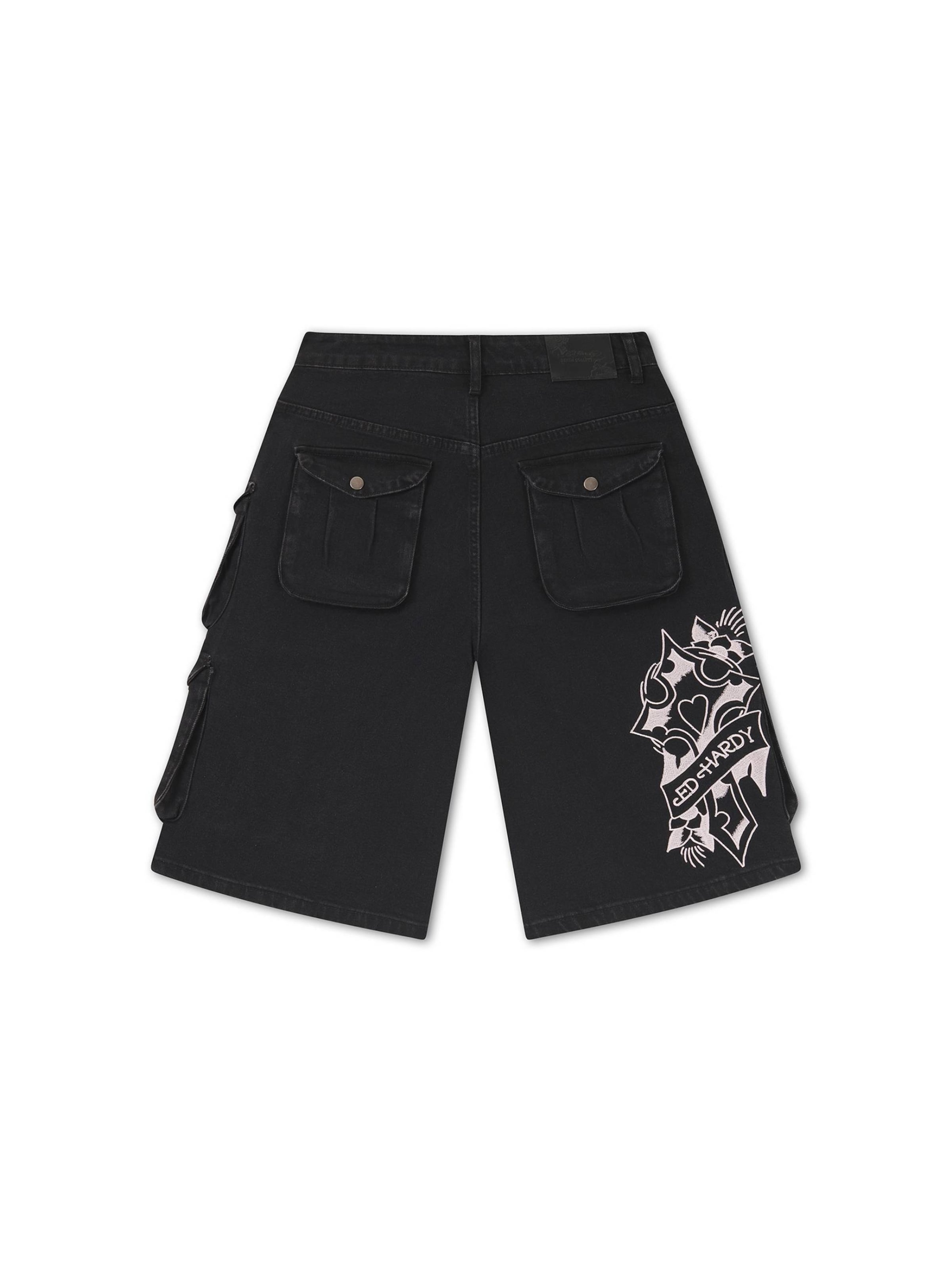 juoda Ed Hardy Plačios klešnės Kelnės: galas