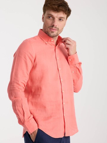 Slim fit Camicia business 'Leonardo Linen Man Shirt Pink' di 7Camicie in rosso: frontale