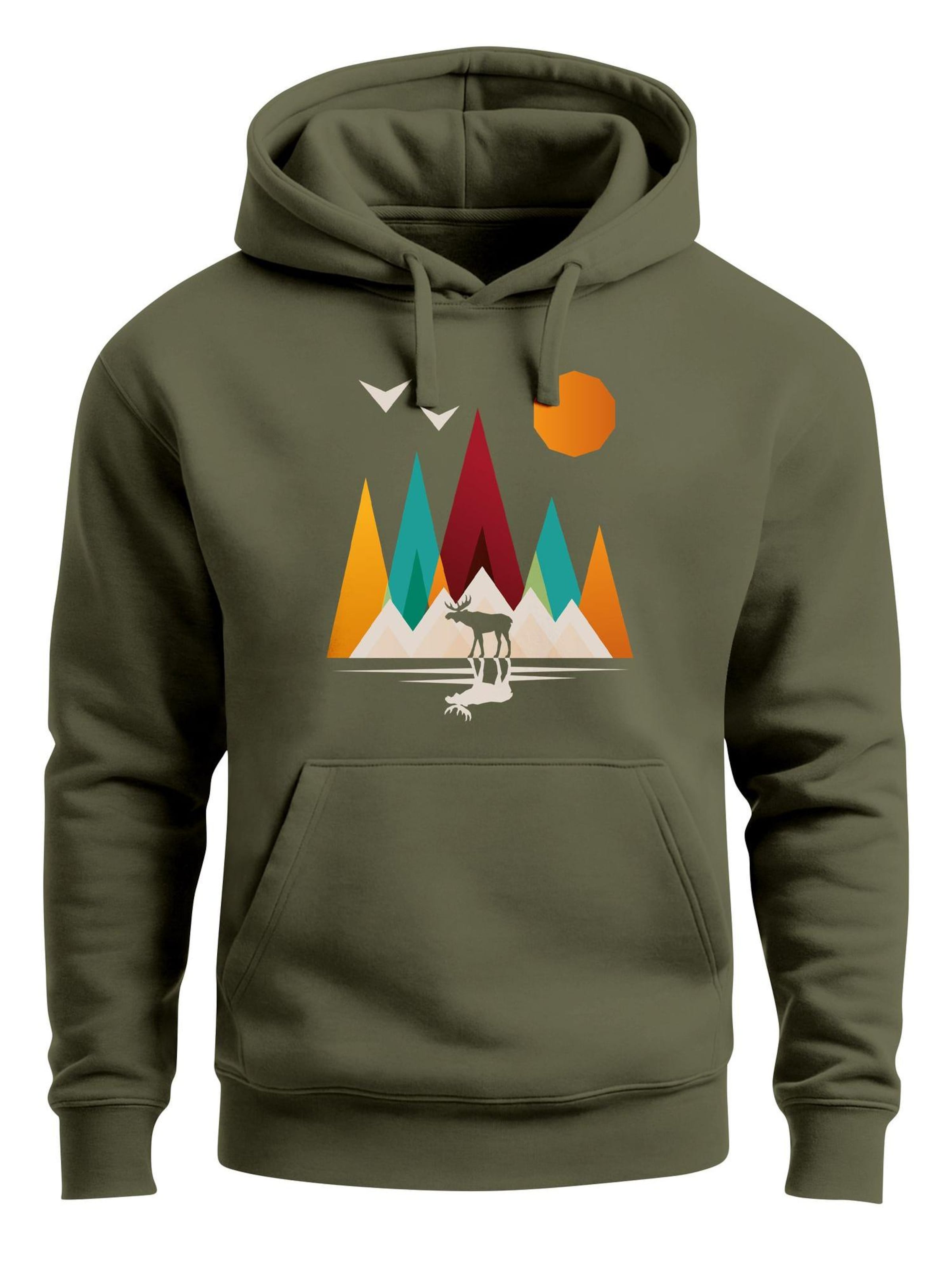 Neverless Sweatshirt 'Berg Elch Polygon' in Green: front