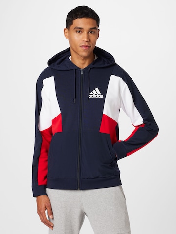 ADIDAS SPORTSWEAR - Casaco de treino em moletão 'Essentials Colorblock ' em azul: frente