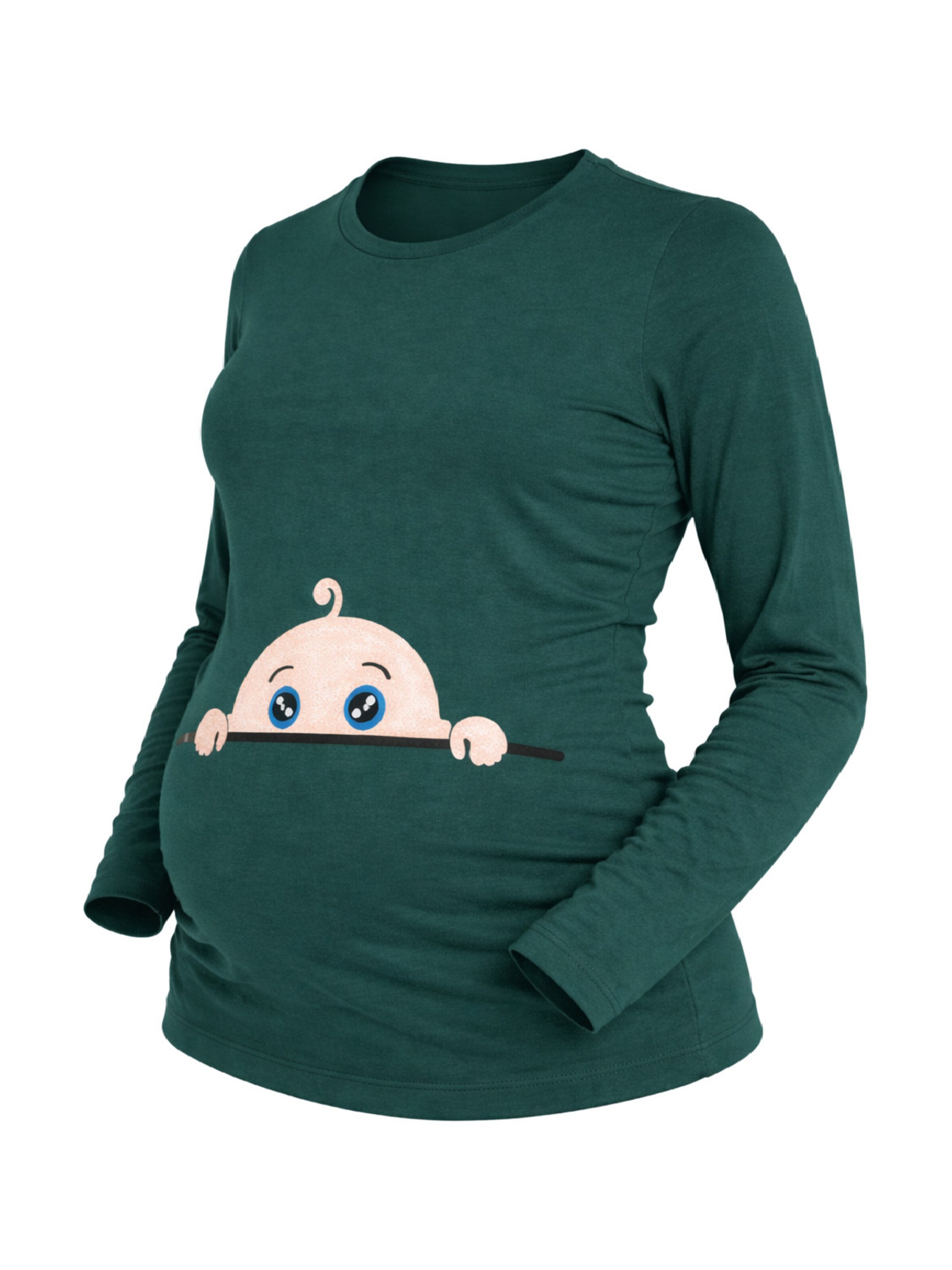 M.M.C. Shirt 'Neugieriges Baby Umstandslangarmshirt' in Green: front