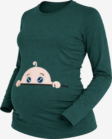 M.M.C. Shirt 'Neugieriges Baby Umstandslangarmshirt' in Green: front
