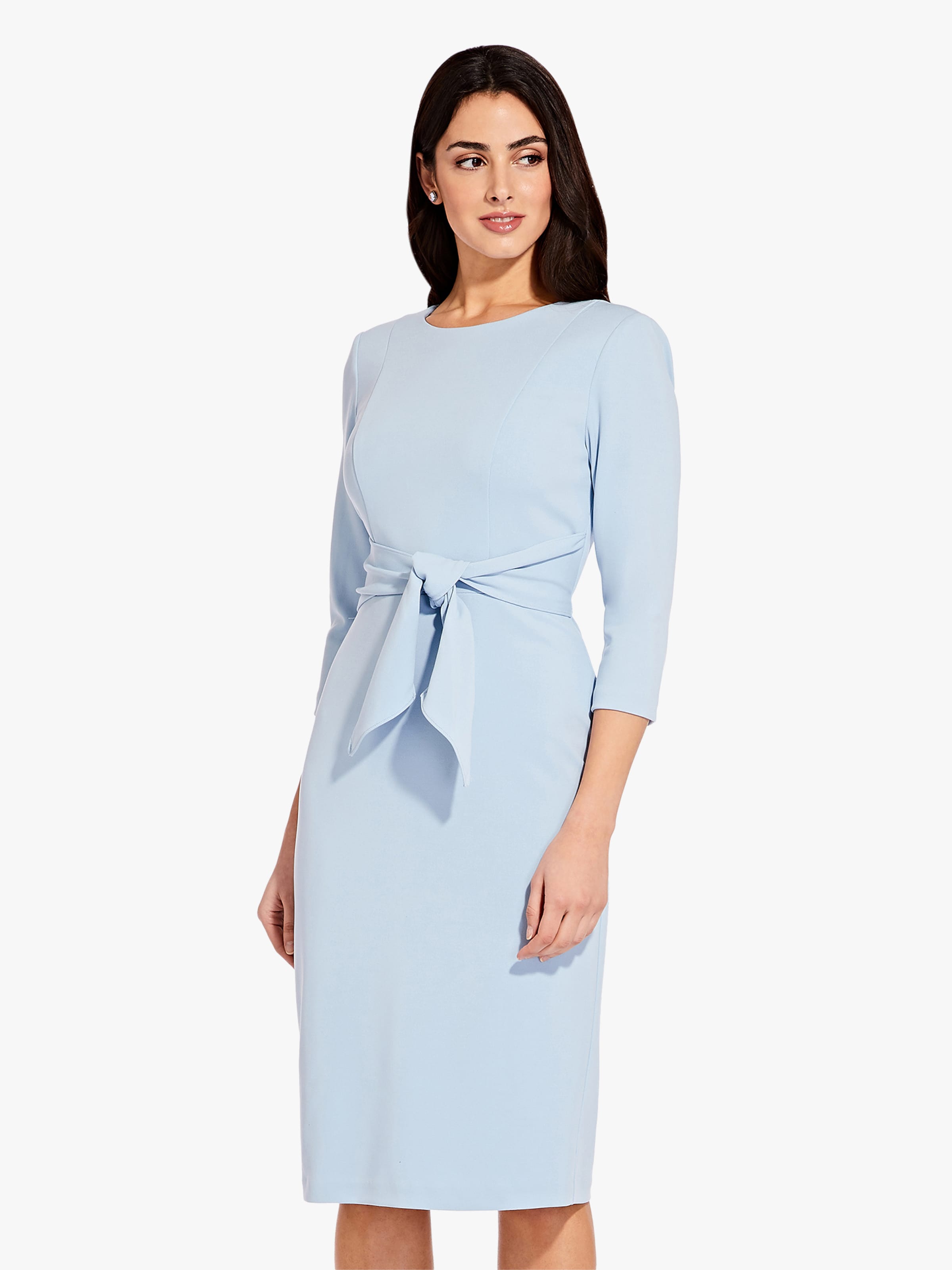Adrianna Papell Cocktail Dress 'Knit Crepe Tie Waist Sheath' in Blue: front